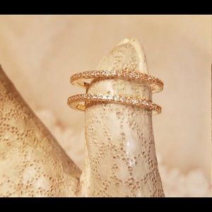 Double band ring guard. white topaz round cut gemstones. 18k gold plated band.